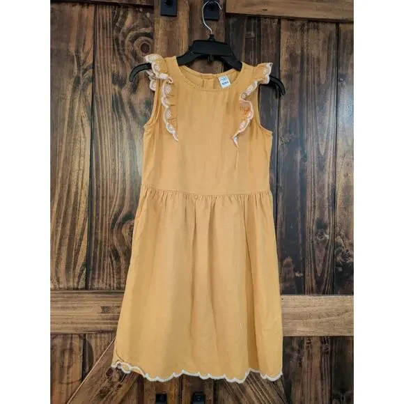 Carters Big kid girls Sz 10 sleeveless yellow boho ruffle scalloped dress  GUC